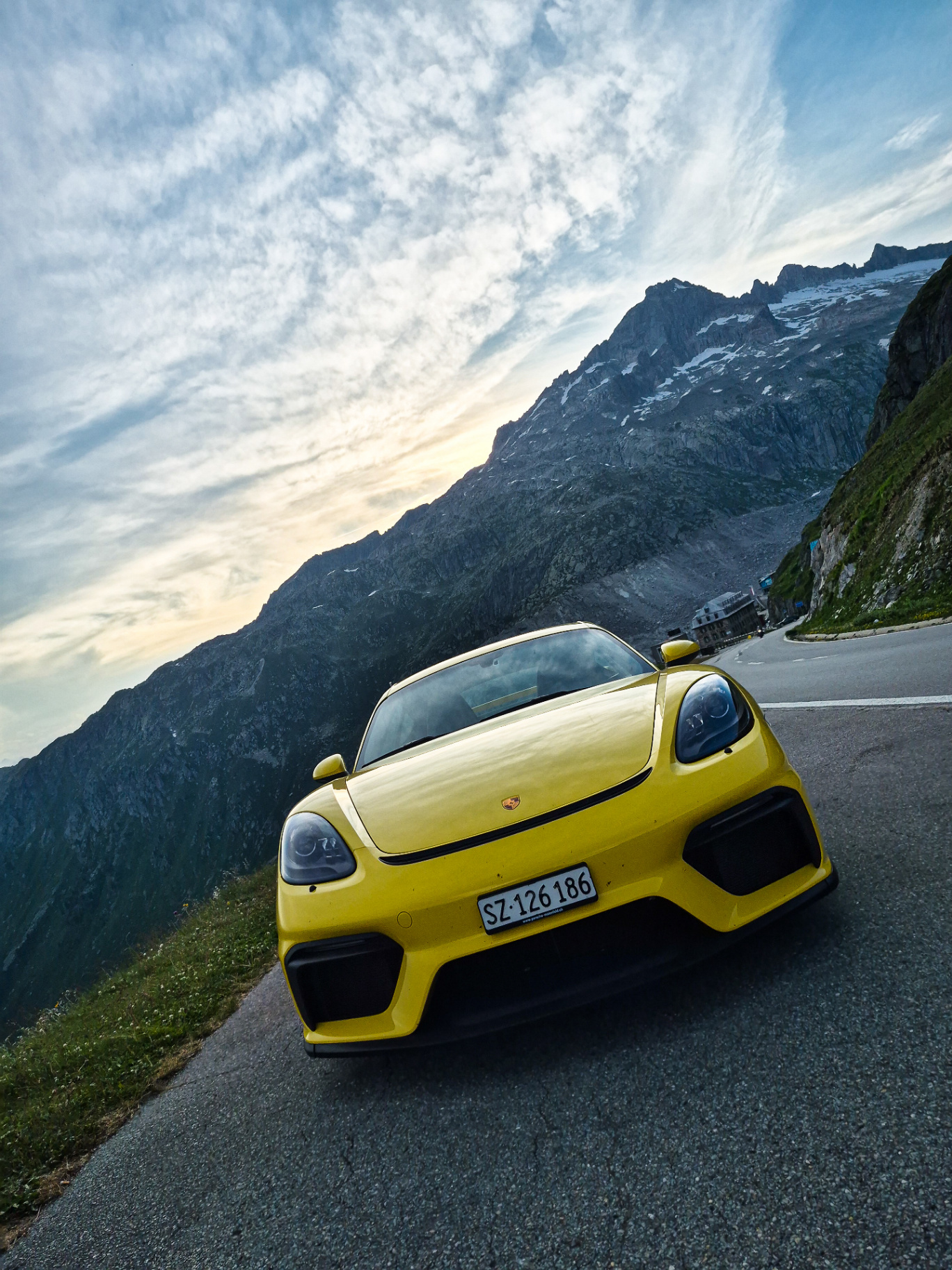 Winding alpine mountain road in the Swiss Alps